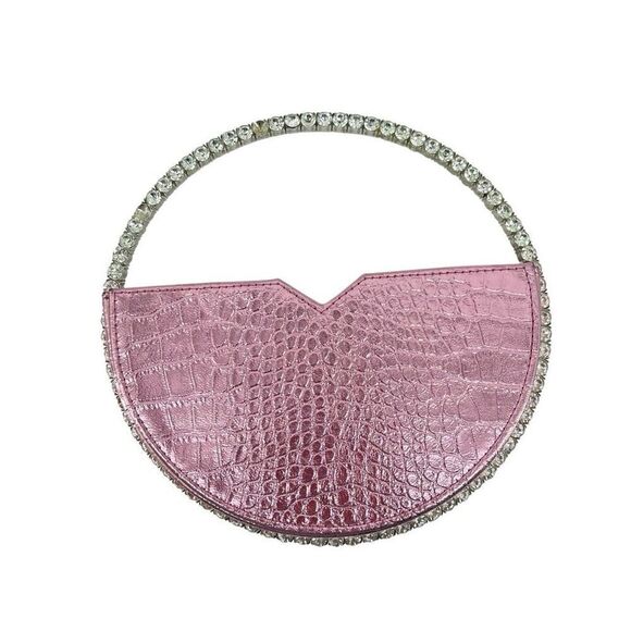 Akira Label Metallic Pink Mini Glam Bag Croc Embossed Rhinestone Handle - Picture 5 of 16